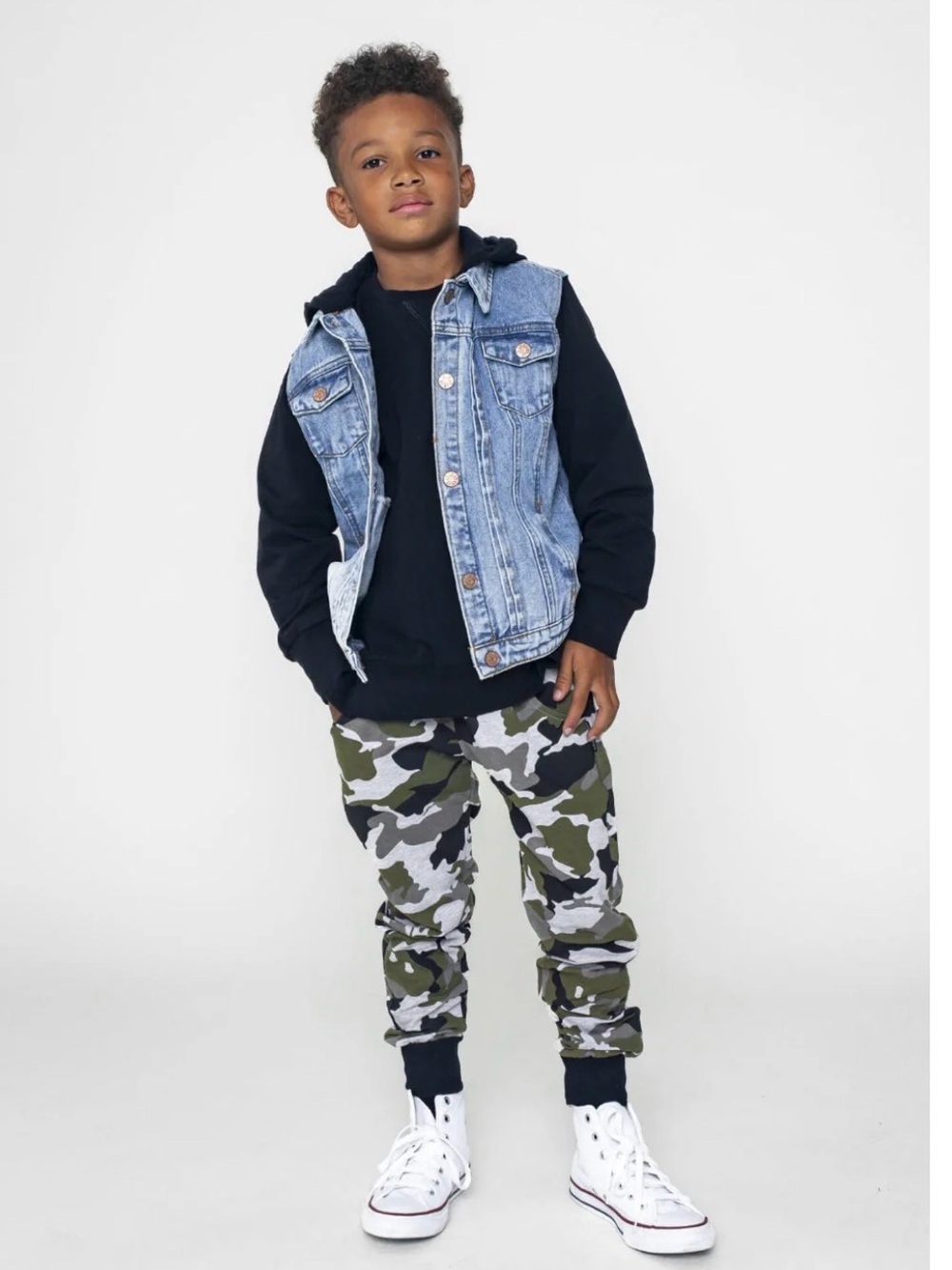 NWT Little Bibsy Hooded Denim Jacket Black